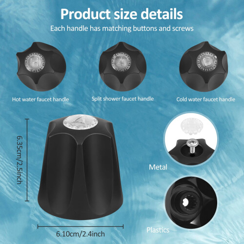 3Pcs Shower Knob Handle Easy Install Rustproof Bathtub Faucet Handle Replacement Include Hot Cold and Diverter for Bathroom 1