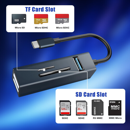 Συσκευή ανάγνωσης καρτών USB-C για SD/MicroSD, Μεταφορά υψηλής ταχύτητας USB3.0/2.0, Συμβατό 2