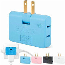 3-v-1 otočný predĺžovač plochých zásuviek, 3-cestný menič zásuviek, 2500 W, otočný o 180, modrý – kompatibilný so štandardnými