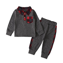 Kleinkind-Baby-Herbstoutfits Jungen Winter Langarm Rot Karomuster Oberteile Hose 2-teiliges Outfit-Set Kleidung für Kinder 6-12 Monate
