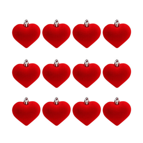 12 rote, beflockte Herzanhänger, 4,5 cm, Valentinstagsdeko 1