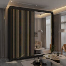 (Black, 203cm) MN FURNITURE Royal Sliding Door Wardrobe with Mirror