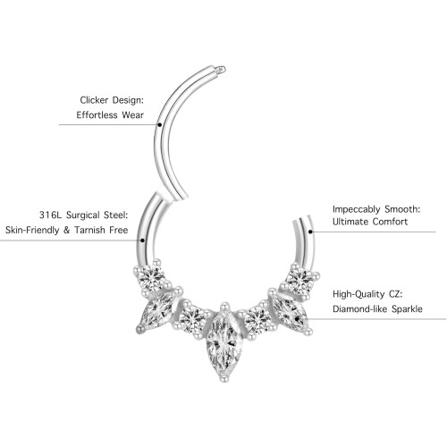 Σκουλαρίκι Daith από χειρουργικό ατσάλι 16G, κοσμήματα διάτρησης Daith από πολύτιμο 1