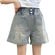 Gearrghráin Jeans Ardchoim Leaisteacha do Chailíní agus Buachaillí le Pócaí, Gearrghráin Ócáideacha Laethúla do Bhuachaillí, Gorm, 5-6