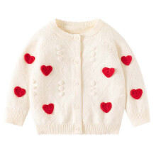 Gebreid vestje voor babymeisjes, herfst/winter, thermische trui met klein hartje geborduurd, babyvestje, babykleding, beige