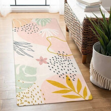 Washable 2x4 Runner Rug – Non-Slip, Soft, Lightweight Pink Boho Botanical Print for Hallway, Bathroom, Kitchen, Bedroom & Living Room