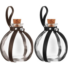 2pcs Halloween Potion Bottles for Belt – Magic Cork, Clear Glass Spherical Bottles, Witch Costume Accessory (Black & Brown), compatible with
