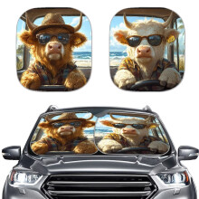 2pcs Car Windshield Sun Shade Funny Highland Cow Sun Shield for Car Windshield, Keep Your Vehicle Cool UV Sun and Heat Reflector Universal Fit