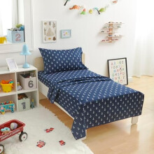 Kid's Soft Easy-Wash Lightweight Microfiber 3-Piece Sheet Set, Toddler, Navy, White Anchors