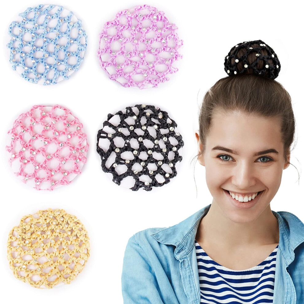 Unisex 5Pcs/10Pcs Handmade Crochet Bun Cover Snood Hair Net Pearls Decor Elastic Hair Net Hair Accessories For Ballet Dance Skating
