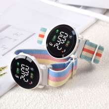 LED Electronic Watch with Luminous Round Dial, Time/Date Display, Adjustable Braided Elastic Band – Compatible with All Wrist Sizes