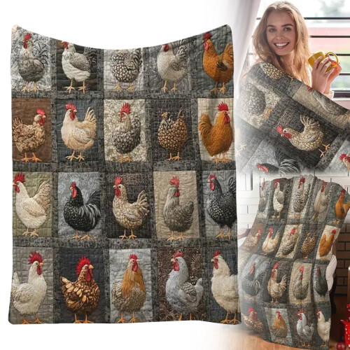 Vintage hane-ternet flanneltæppe 135x143 cm 1