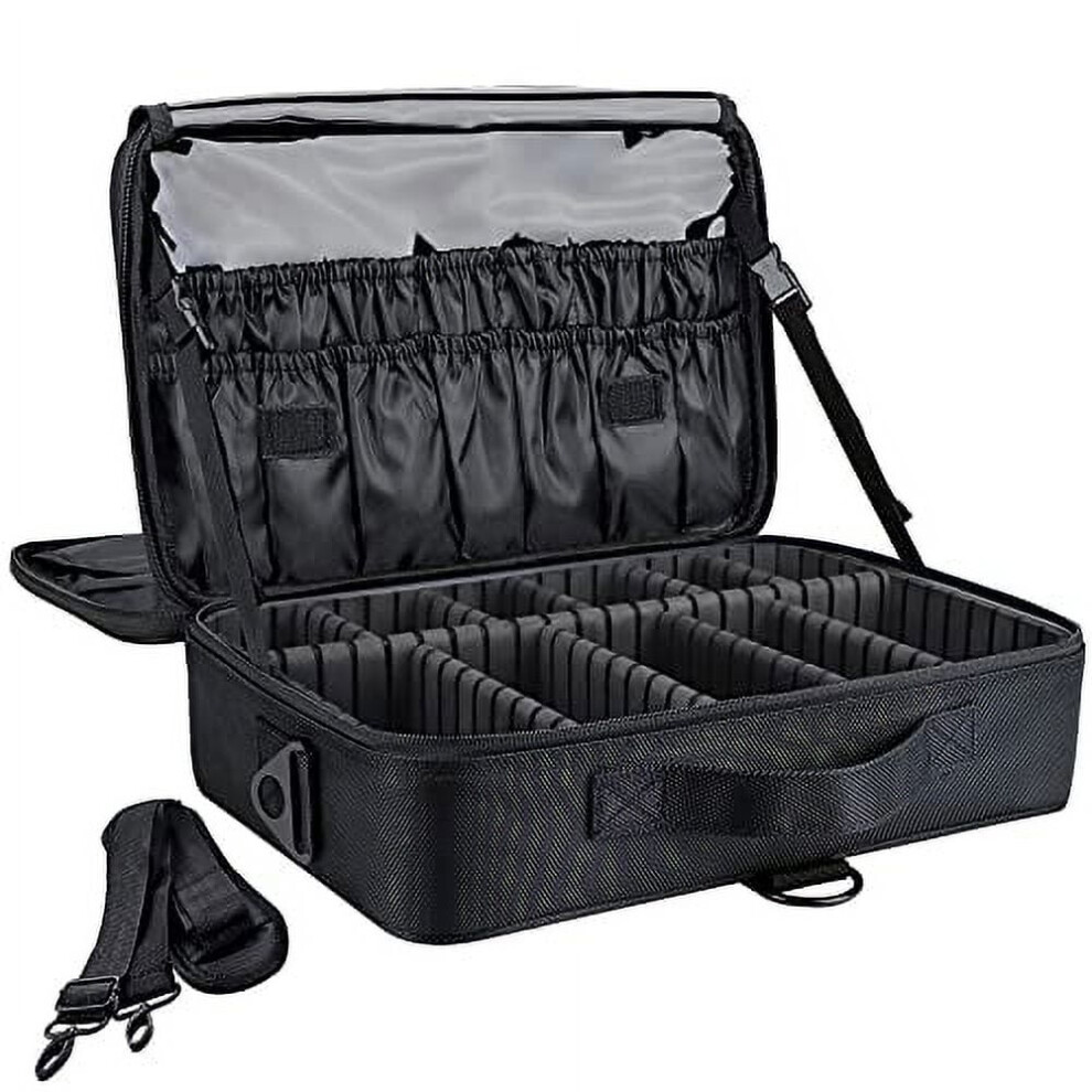 Travel Makeup Bag for Women â Portable Cosmetic Organizer with Adjustable Dividers & Shoulder Strap (Medium)