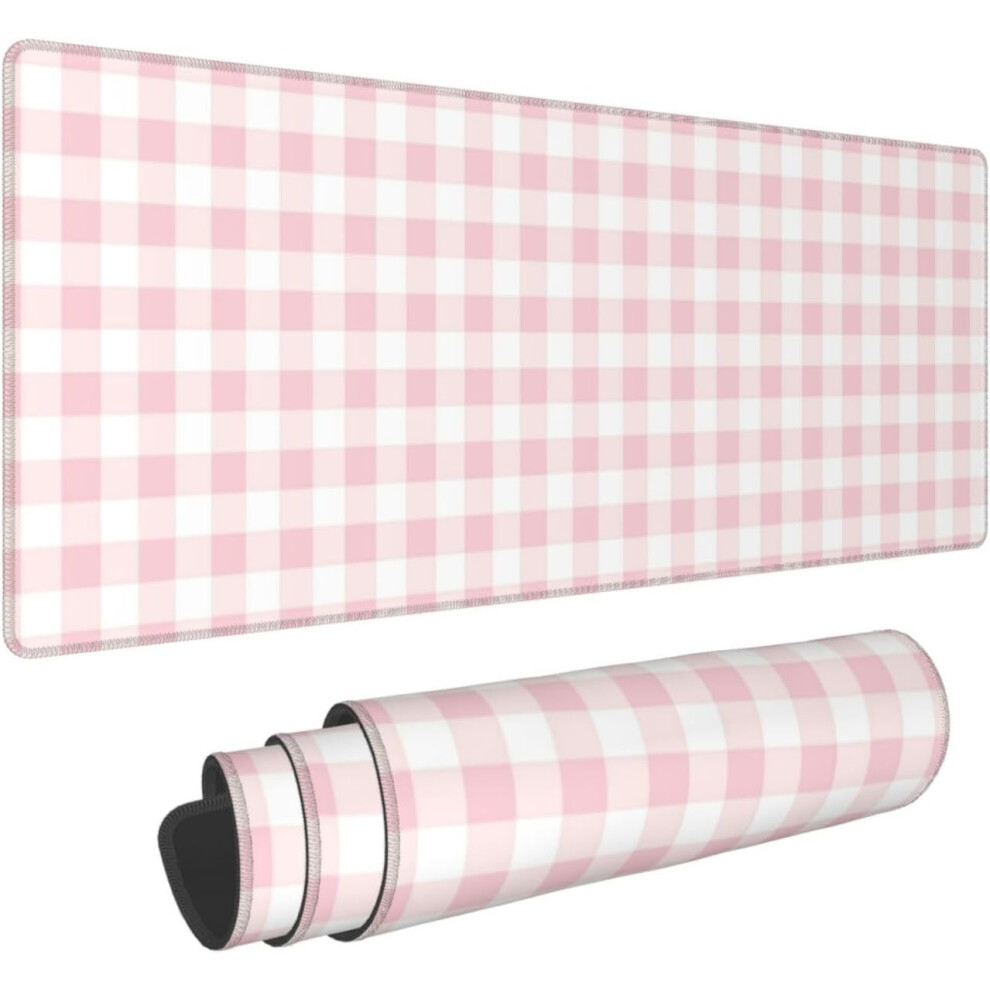 Checkered Large Mouse Pad 31.5X11.8in Â Non-Slip Rubber Base, Stitched Edges, Compatible With All Mice Pink 9110895556931
