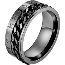 Herrenring aus 8 mm Edelstahl mit Kette, Spinner, Wikinger-Rune und Odin-Schriftzug