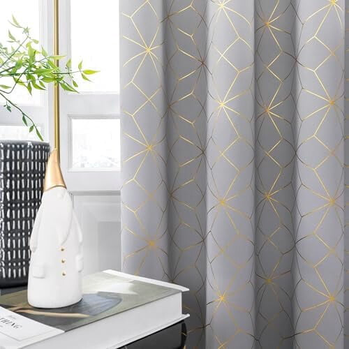 Blackout Curtains Moroccan Gold Pattern Thermal Grommet Top