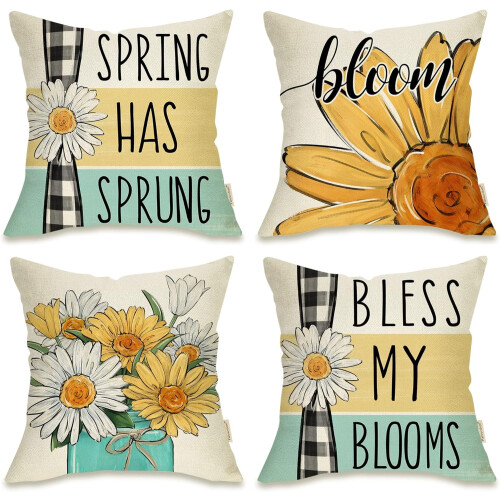 Μαξιλαροθήκη Daisy Throw Μαύρο-Λευκό σετ 18x18