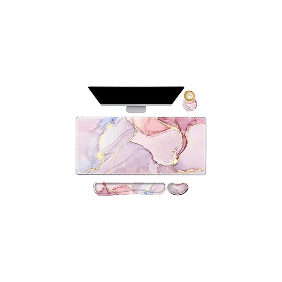 Gaming Mouse Pad With Wrist Rest - Marble 90X40cm Purple/Pink 9132278203522