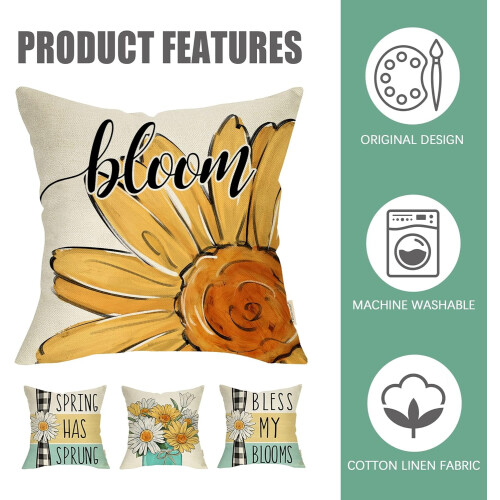 Μαξιλαροθήκη Daisy Throw Μαύρο-Λευκό σετ 18x18 1