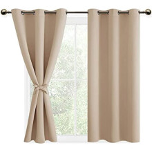 Blackout Curtains for Bedroom with Tiebacks – Room Darkening, Grommet Top, Beige, 38x54", Set of 2