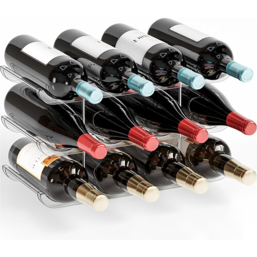 3-Tier Stackable Wine Rack, Countertop or Floor, Sturdy & Durable, Compatible with Standard Bottles