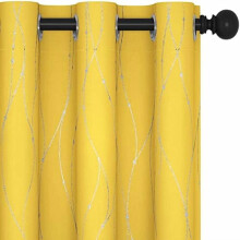 Yellow Modern Blackout Curtains, Thermal Insulated, Soundproof & Privacy, Wave Dots Foil Design, 38x84", Machine Washable, for Living