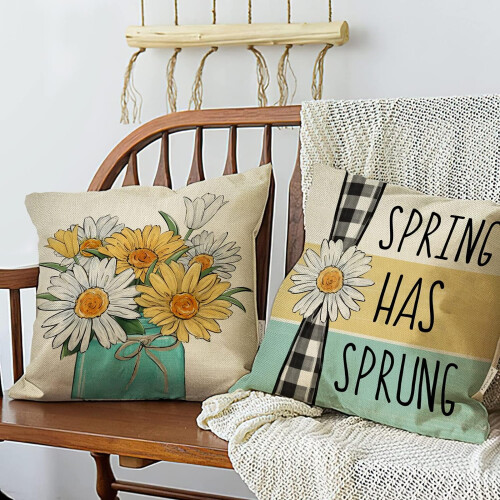 Μαξιλαροθήκη Daisy Throw Μαύρο-Λευκό σετ 18x18 2