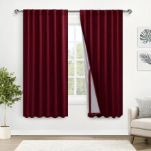 Blackout Curtains 52x63", Heat & Light Blocking, Rod Pocket/Back Tab, Black Liner, Burgundy, Set of 2, Compatible with Standard Rods