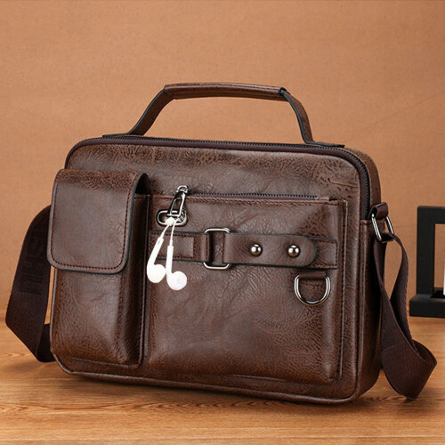 Ανδρική Τσάντα Laptop Crossbody από Υφασμάτινο Δέρμα 29x20x7cm