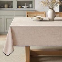 Natural-Black Linen Polyester Tablecloth 60x104", Waterproof, Stain & Wrinkle Resistant – for Dining, Party, Wedding
