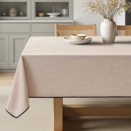 Toalha de mesa em linho preto natural e poliéster, 152 x 264 cm (60 x 104 polegadas)