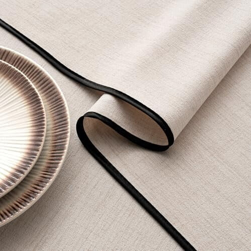 Toalha de mesa em linho preto natural e poliéster, 152 x 264 cm (60 x 104 polegadas) 2