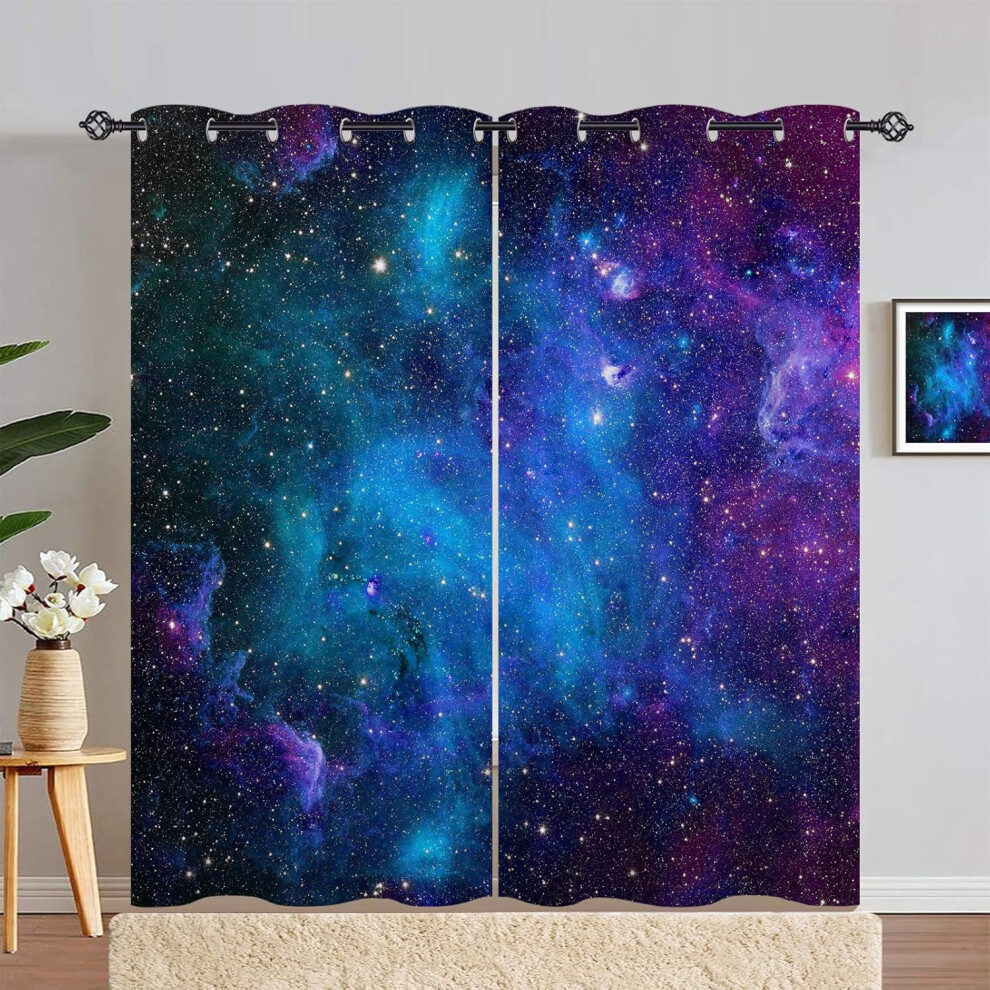 Galaxy Curtains with Outer Space Nebula Print, Light Filtering Grommet Drapes for Kids' Bedroom – 2 Panels, 52x84 in