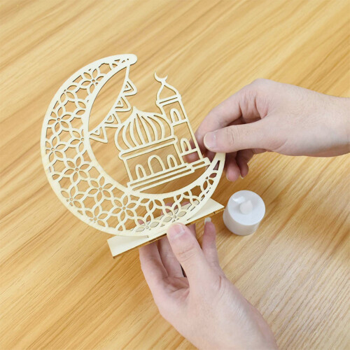 Φωτιστικό νυχτός Eid Crafts – 3D ξύλινο φωτιστικό LED σε σχήμα φεγγαριού, διακόσμηση για 2