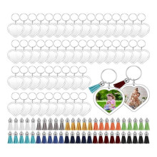 50-Teiliges Herzförmiges Scheiben-Acryl-Ornament-Set, Schlüsselanhänger mit Quasten für Fotos, DIY-Bastelarbeiten