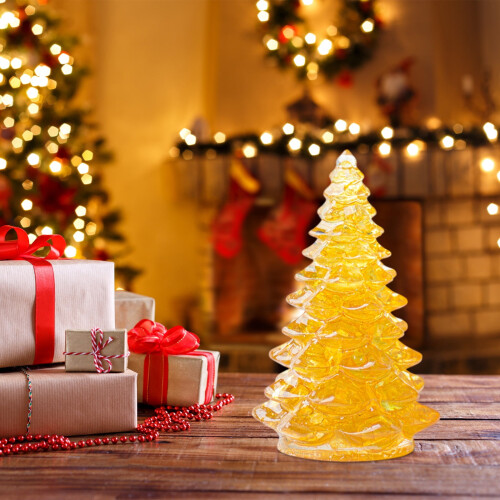 Mini Christmas Tree Ornament Yellow Resin 2.3 in 2