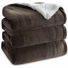Sherpa Fleece Blanket Queen 90 x 90 in Brown