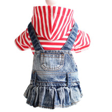 Felpa con cappuccio in denim ricamata con frutta per cani di piccola taglia – Stile tutù a righe e quadri, adatta a razze di piccola taglia