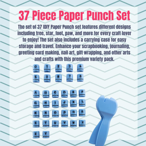 Perforatori per carta da scrapbooking - Set di 37 mini perforatori con custodia e supporto - Lettere e numeri 1
