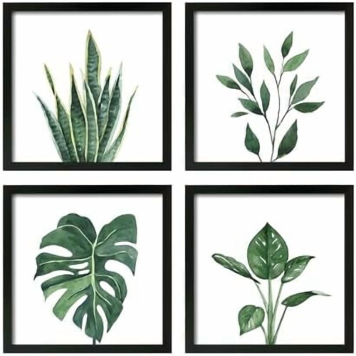 Conjunto de 4 quadros de parede botânicos em acrílico verde sálvia, 20x20cm (8x8 polegadas).
