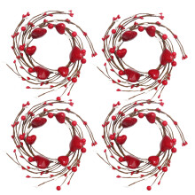 4PCS Valentine Candle Rings – Red Berry Heart Wreaths, Artificial Mini Candleholders for Table Centerpiece, Compatible with Standard Candles