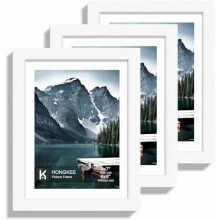 6x8 Picture Frame with Real Glass - Display Pictures 5x7 with Mat or 6 x 8 without Mat, Photo Frame for Wall or Table Top Display(White, 3 Pack)
