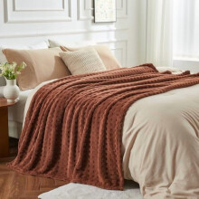 Super Soft King Blanket Coffee Premium Silky Flannel Fleece 3D Waffle Checkered Lightweight Bed Blanket All Season Use (Coffee, King(90"x110"))