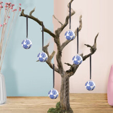Ceramic Christmas Balls Ornaments, Blue & White, 50mm, for Tree, Holiday, Wedding, Party – Compatible with Standard Hooks