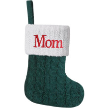 Mini Green Knit Stocking, 8.5", Initial Monogram Embroidered, Christmas Fireplace Hanging Ornament – Compatible with A–Z