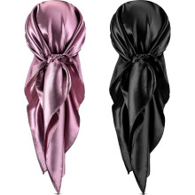 35 Inch Silky Head Scarf 2 Pcs Large Square Neck Scarf Sleeping Hair Wrapping Satin Bandana for Women
