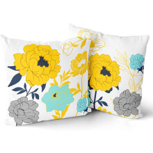 Housses de coussin décoratives Aqua Flower, motif floral jaune et bleu, 40 x 40 cm, lot de 2, compatibles avec les coussins carrés standard