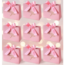 24Pcs Small Thank You Party Favor Bags with Rose Red Bow, Pink Pattern – Bulk Gift Boxes for Wedding, Baby Shower, Business Party (Compatible with