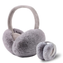 Women Winter Foldable Ear Muffs Faux Fur Warm Cute Earmuffs Lady Girls Plush Ear Warmers Outdoor Ear Covers Headband (Gray)