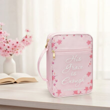 Bible Cover for Women – Pink Leaves Design, Zipper & Pockets, Compatible with Standard Size Bible